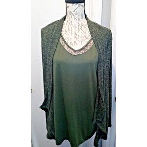 Faded Glory Women’s Open Front Long Cardigan Built In Cami Size 1X (16W) Green